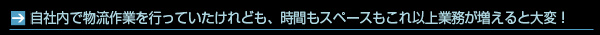 自社内で物流作業を行っていたけれども、時間もスペースもこれ以上業務が増えると大変!